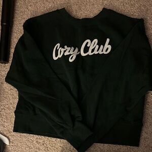 Old Navy Cozy Club Hunter Green Crop Sweatshirt size medium